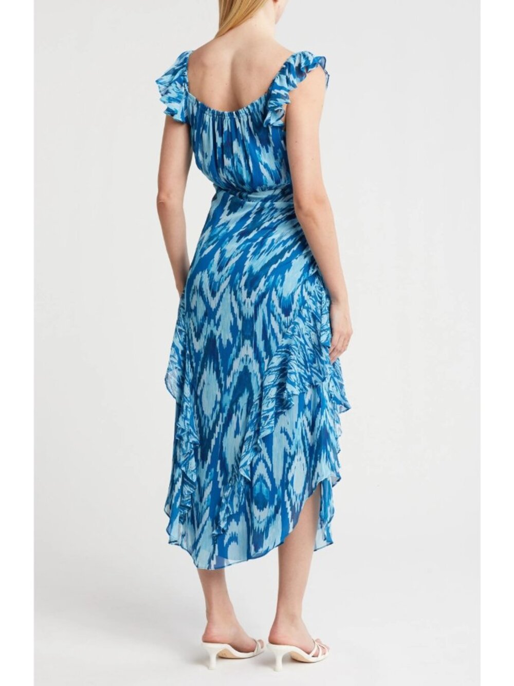 Ramy Brook Anika Women's Ruffle V-Neck Chiffon Midi Dress Laguna Blue Size 6 - Picture 2 of 4